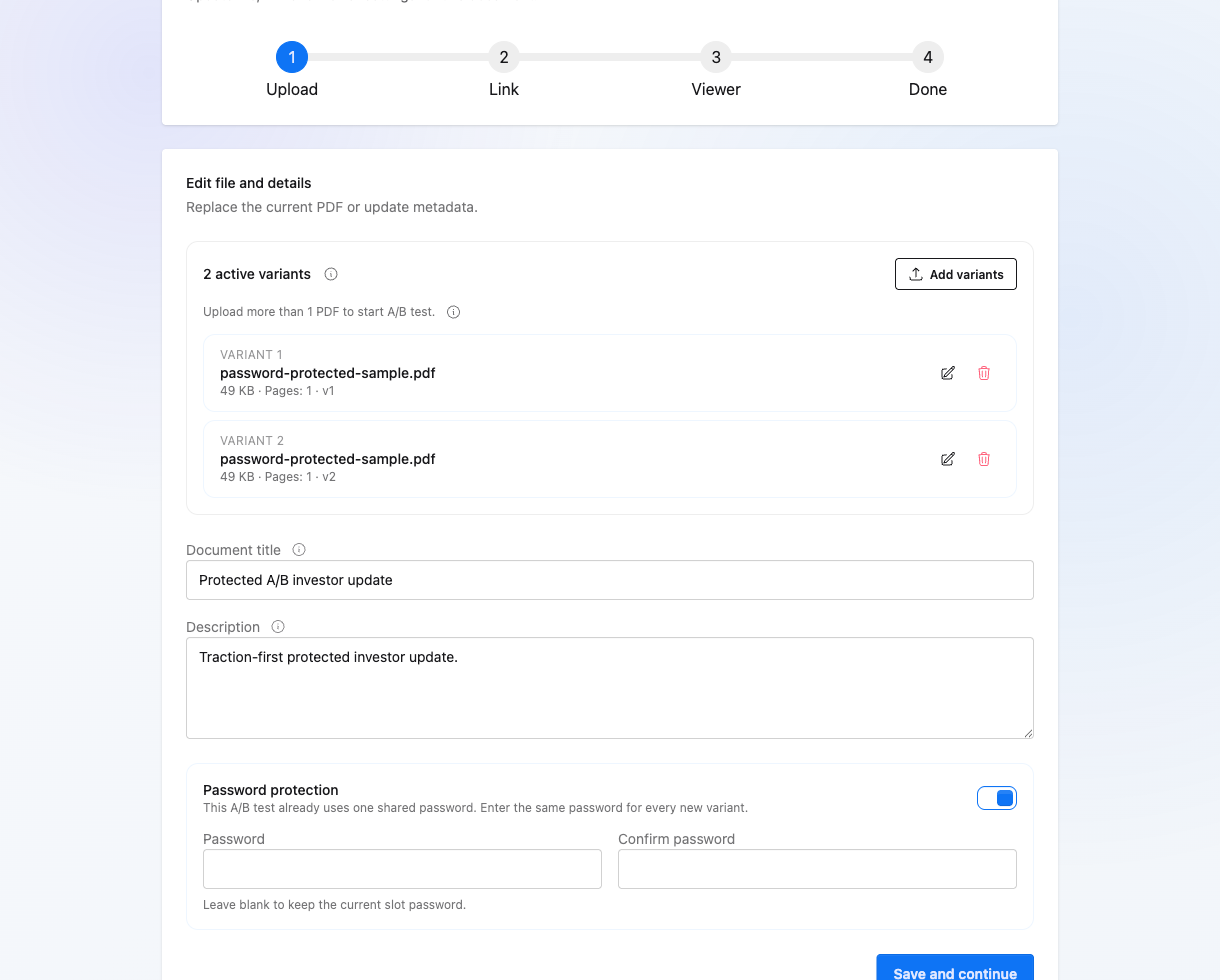 Gemeinsames Passwort für geschützte Varianten