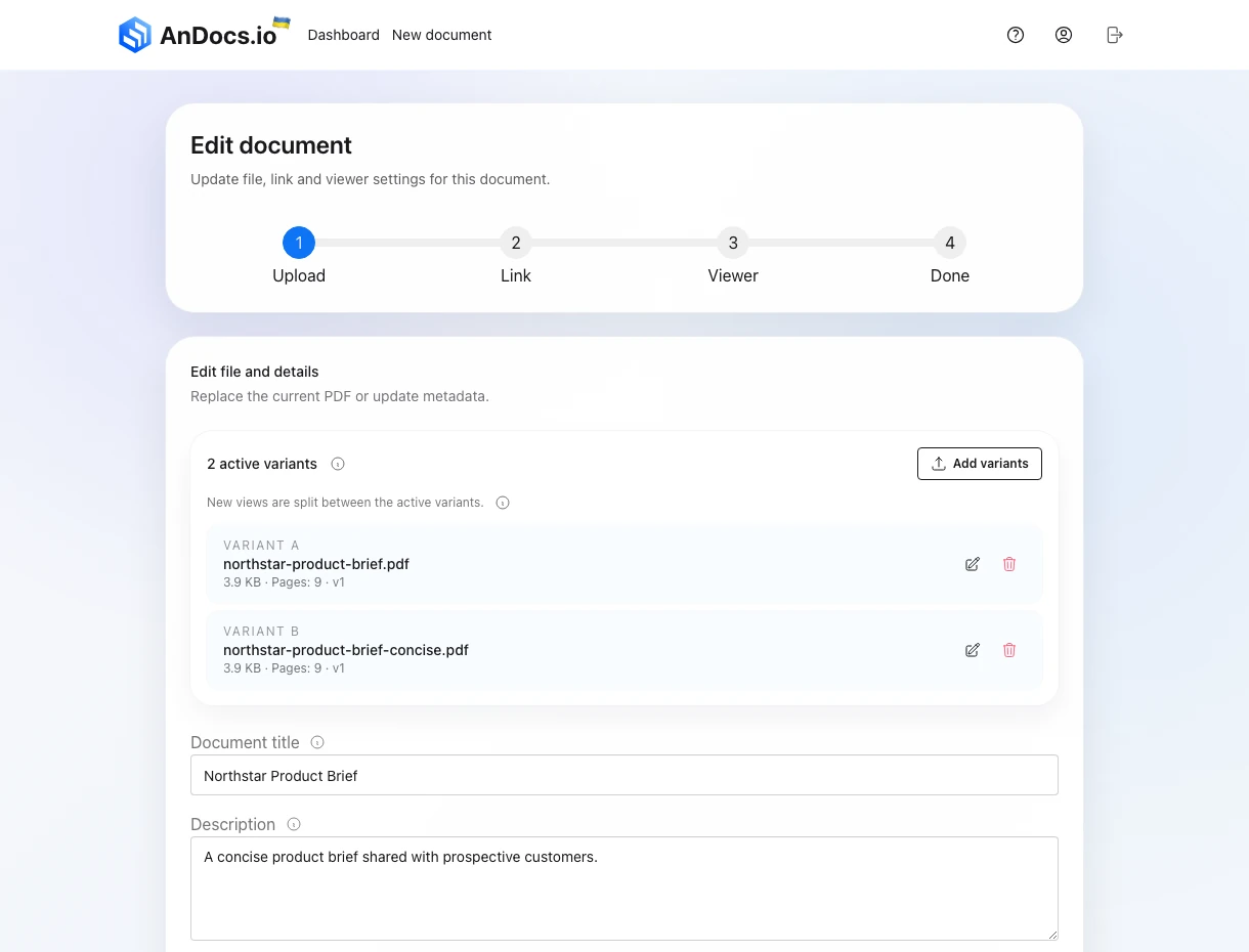 First upload form in AnDocs First upload form in AnDocs